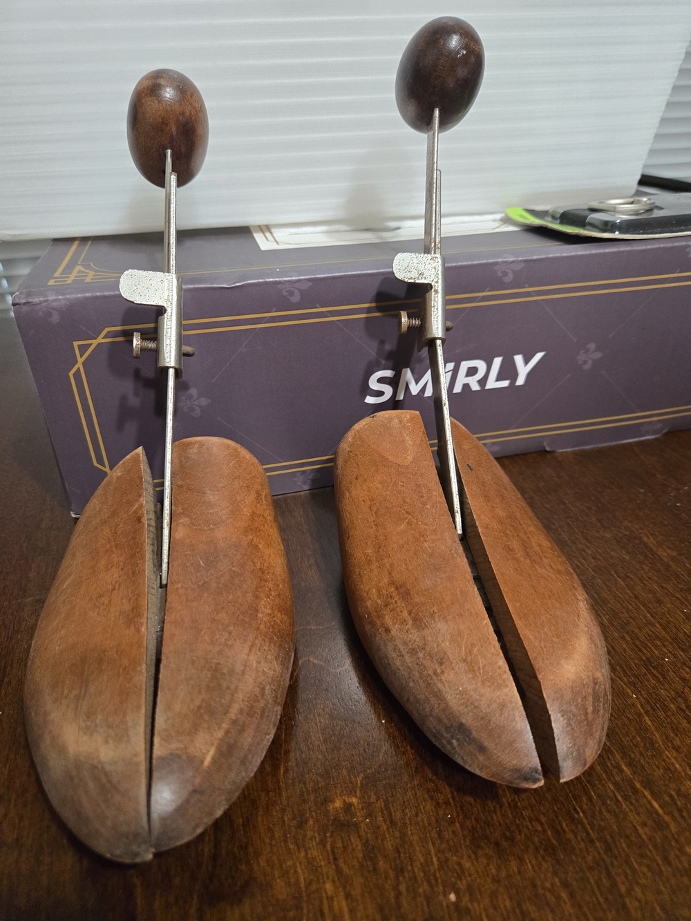 Brown Wooden Adjustable Shoe Trees - Pair